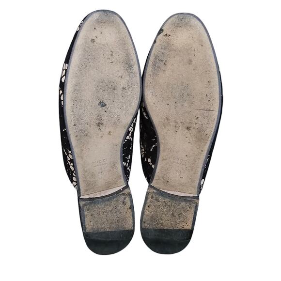 Gucci Princetown Horsebit Mule Flat Size 38 US 8 Black Lace Beige Gold Slip On - Picture 6 of 9